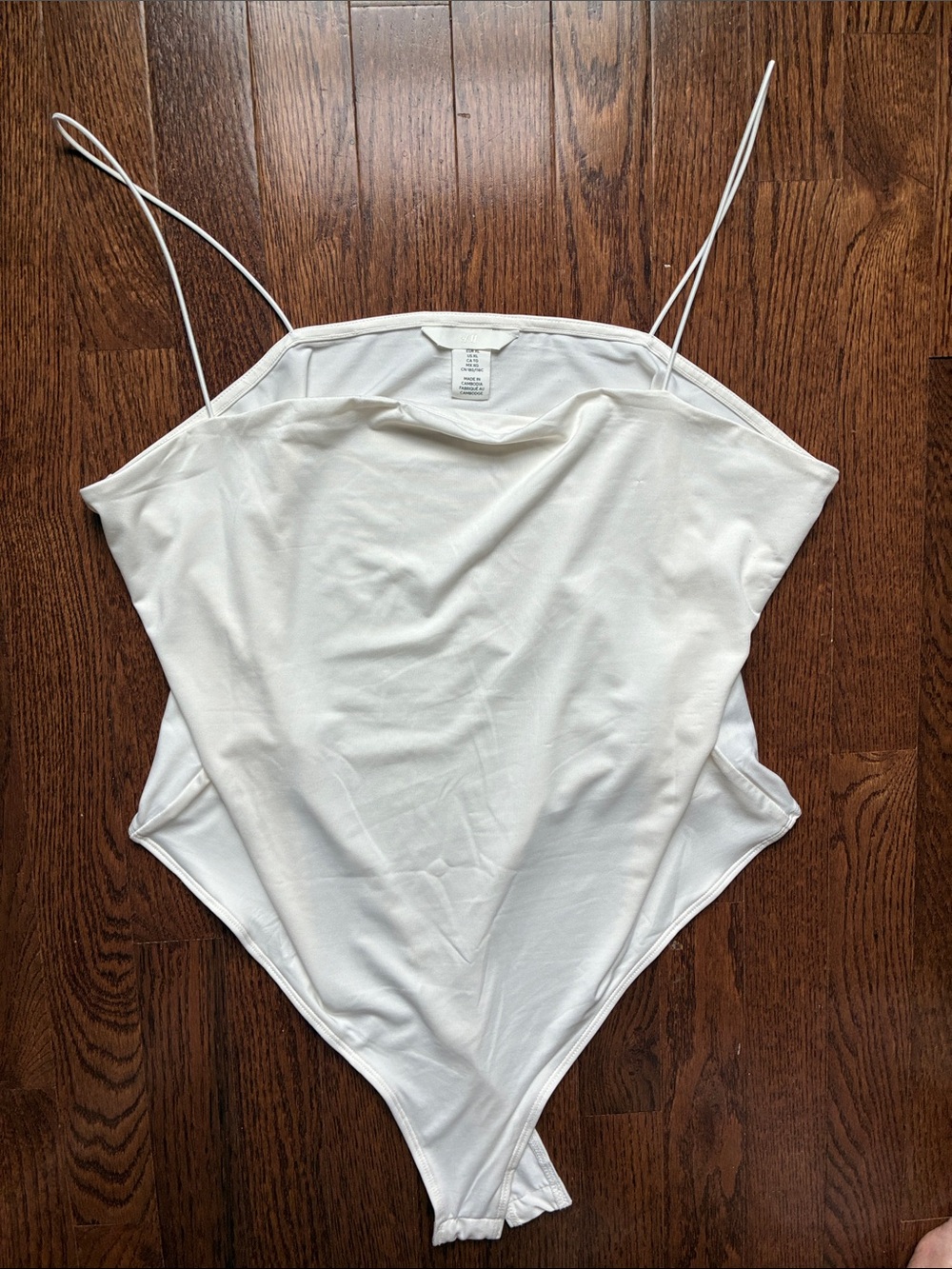 H&M Ivory One-Piece Thong Bodysuit with Spaghetti Straps